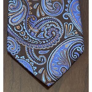 Paul Malone Palm Beach Brown Blue Orange Hand Made 100% Silk Made In China